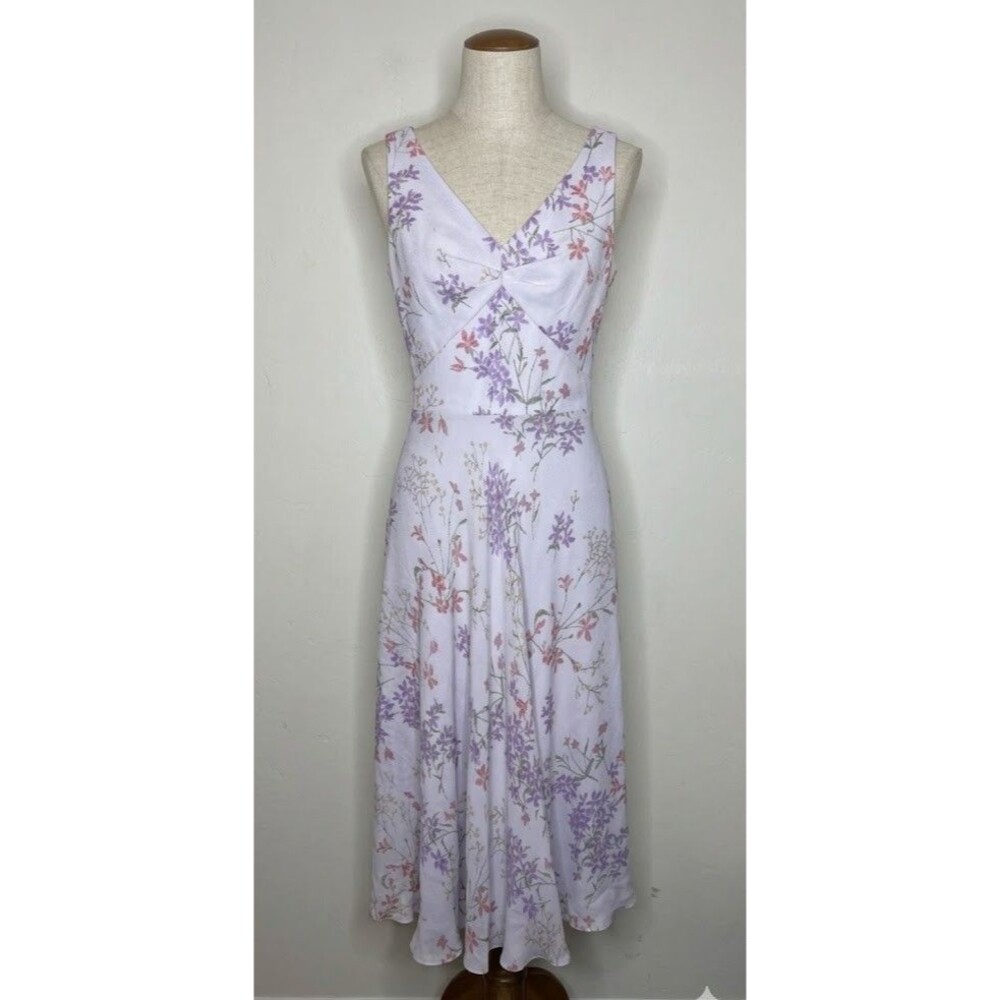 Vintage Silk Floral Whimsy V Neck Cottage Fairy Dress Purple Size 6